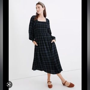 Madewell Lucie Long Sleeve Smocked Midi Dress in Livonia Plaid